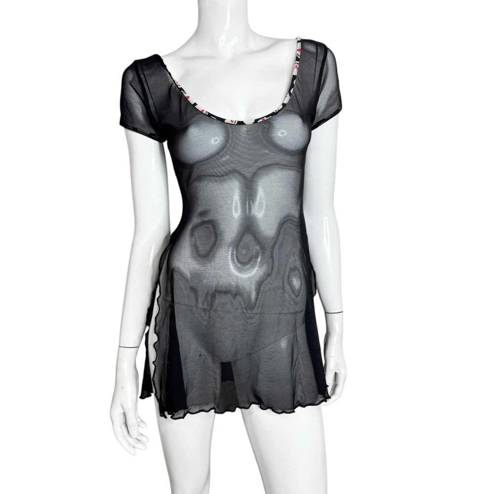 Elegant Black Sheer Mesh‎ Floral Trim Swim Coverup